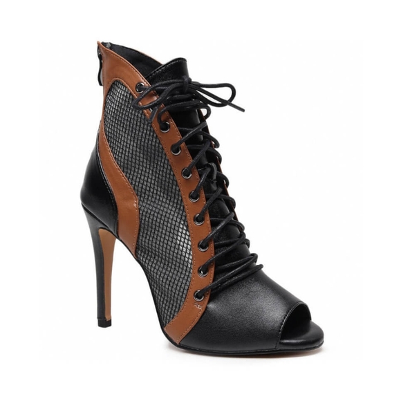 Burju Dance Heels - Black and Tan Women's Lace-Up - Picture 1 of 7